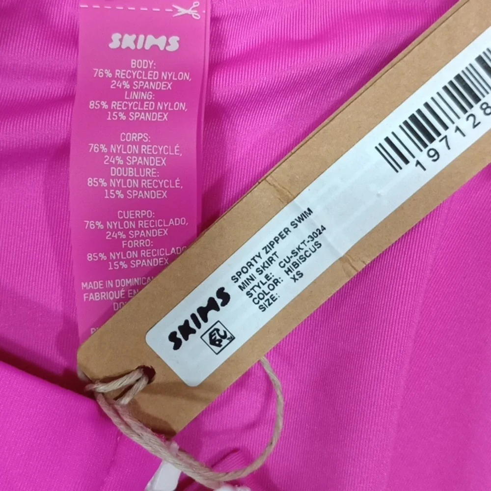 NWT SKIMS Sporty Zipper Swim Mini Skirt Hibiscus Pink XS